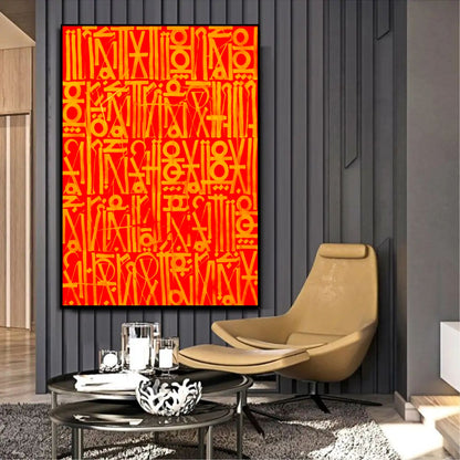 Vivid Red Calligraffiti Retna Style Canvas Painting