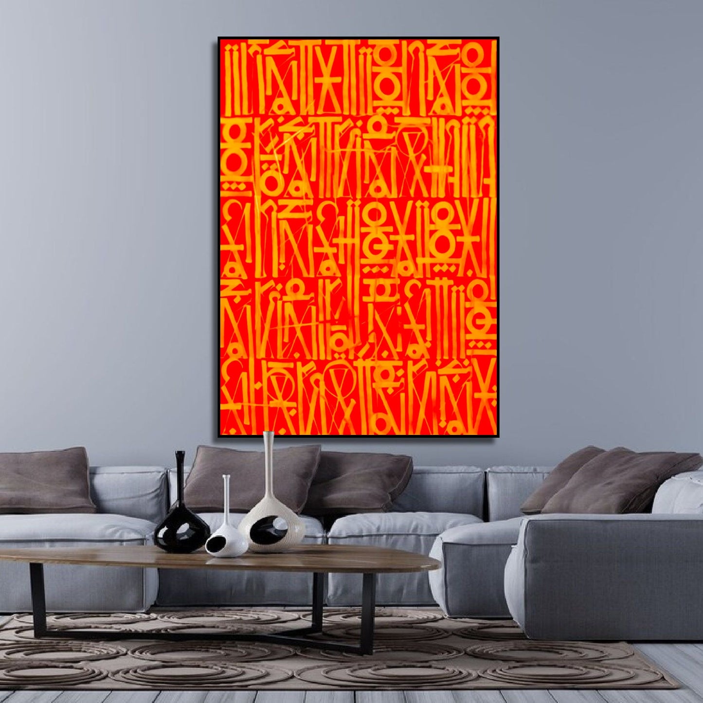 Vivid Red Calligraffiti Retna Style Canvas Painting