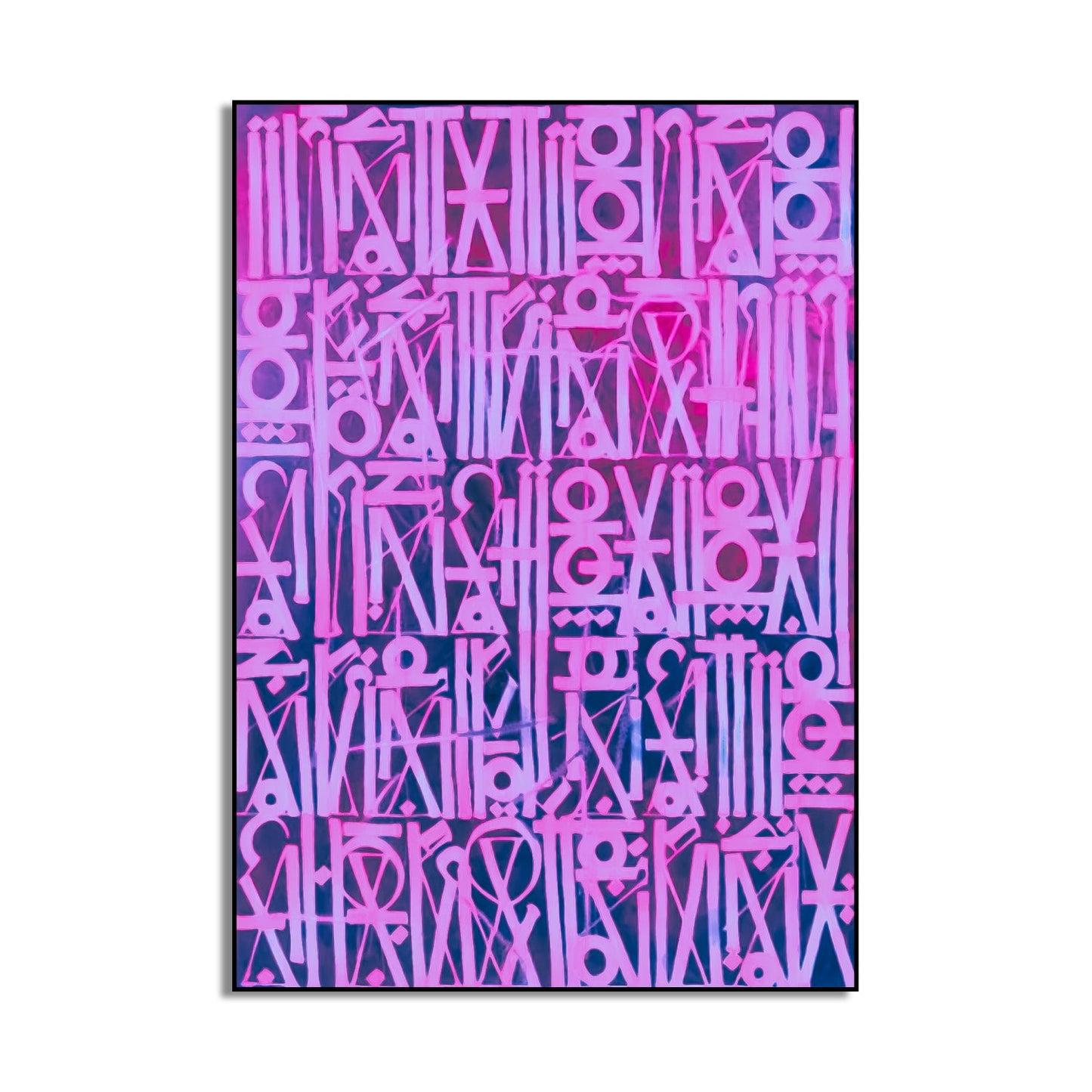 Retna-Inspired Pink Calligraphic Canvas Oil Painting