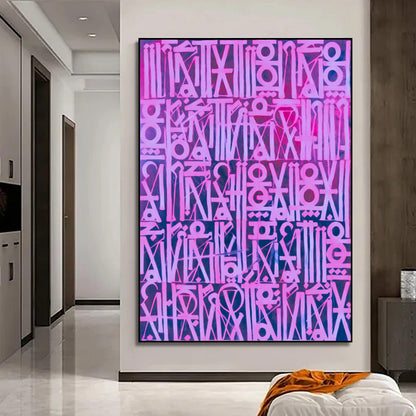 Retna-Inspired Pink Calligraphic Canvas Oil Painting