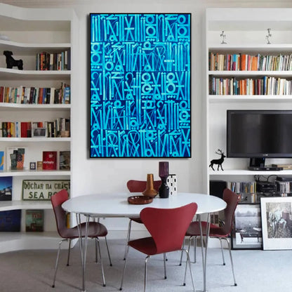 Retna-Inspired Two-Tone Blue Calligraffiti Modern Wall Art