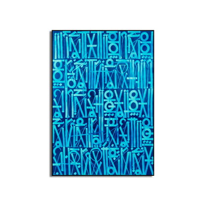 Retna-Inspired Two-Tone Blue Calligraffiti Modern Wall Art