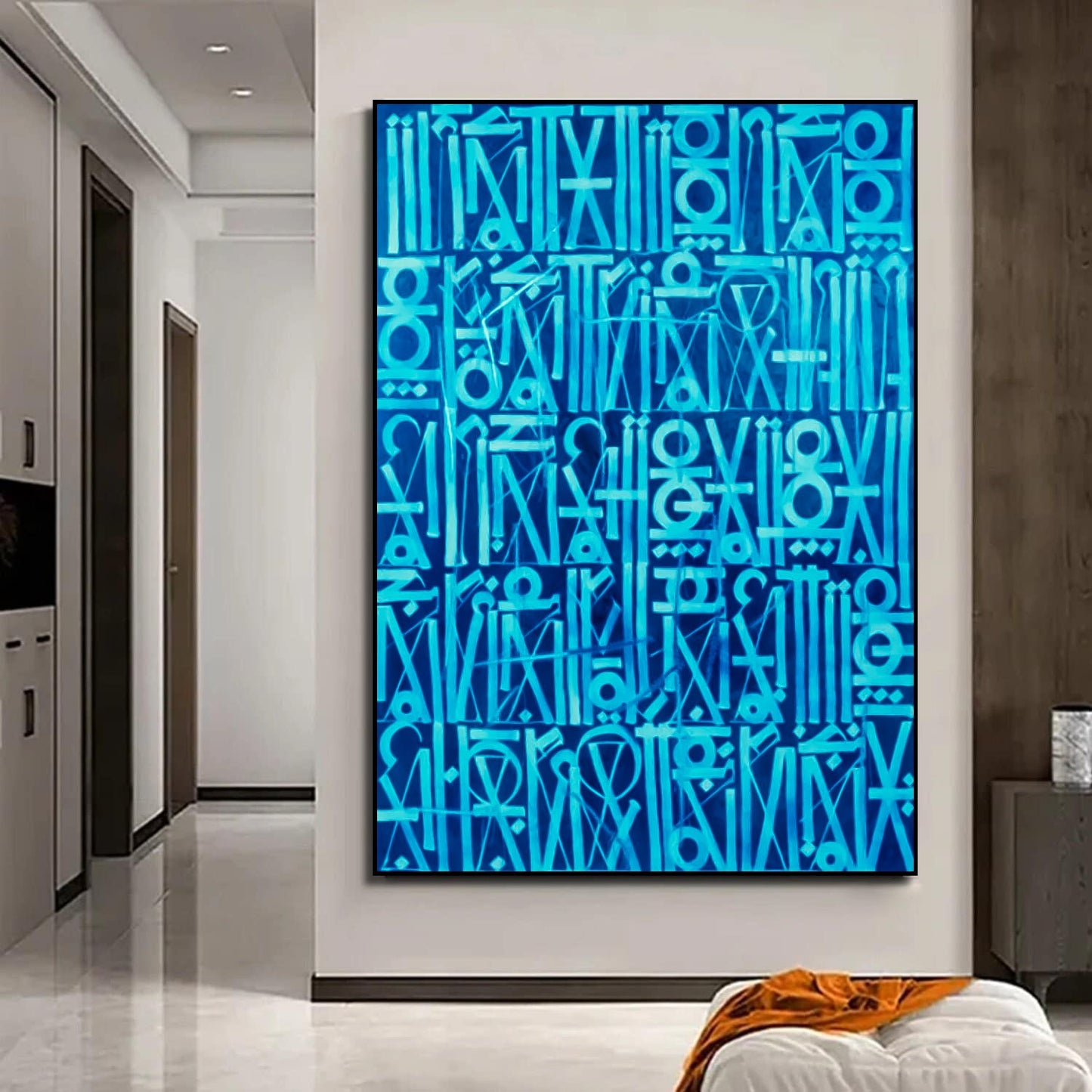 Retna-Inspired Two-Tone Blue Calligraffiti Modern Wall Art