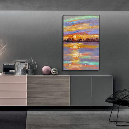 Rich Sunset Reflection Seascape Textured Canvas Artwork