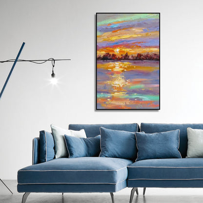 Rich Sunset Reflection Seascape Textured Canvas Artwork