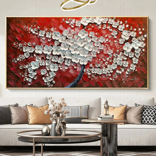 3D White Cherry Blossom Tree Palette Knife Artwork