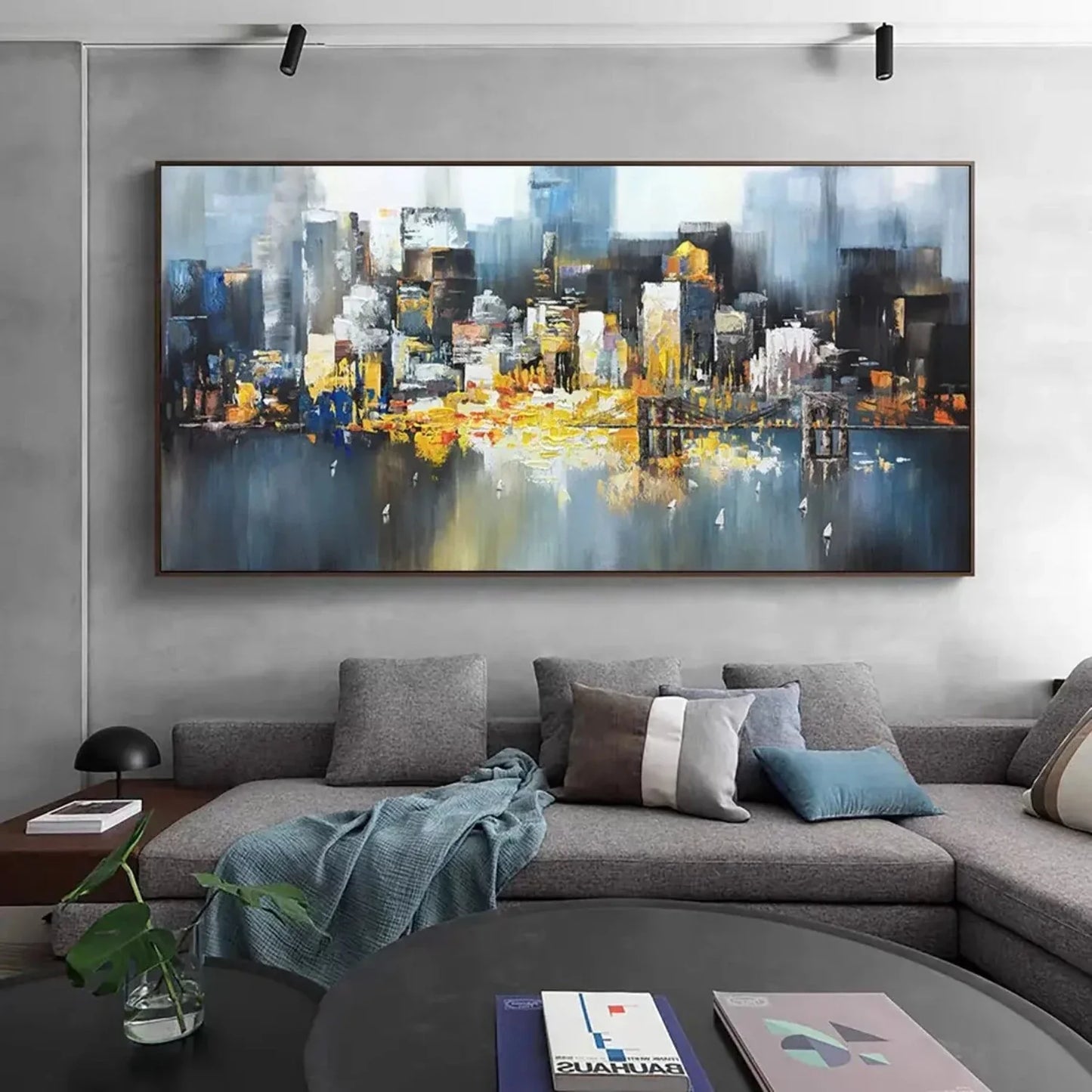 Large New York East River Cityscape Abstract Art