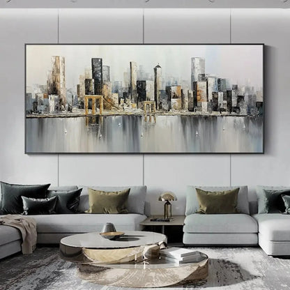 European-Style New York Bridge Cityscape Painting