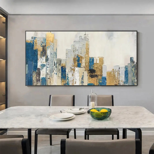 Abstract White & Colourful Textured Cityscape Oil Painting