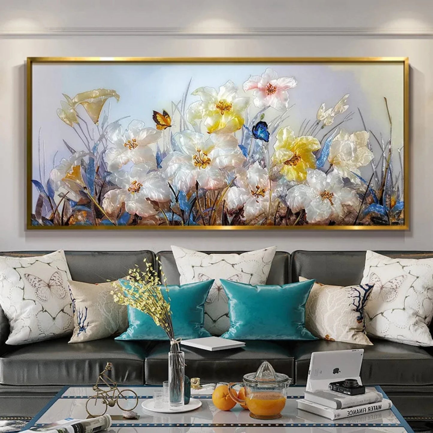 Exquisite Glowing Flowers and Butterflies Painting