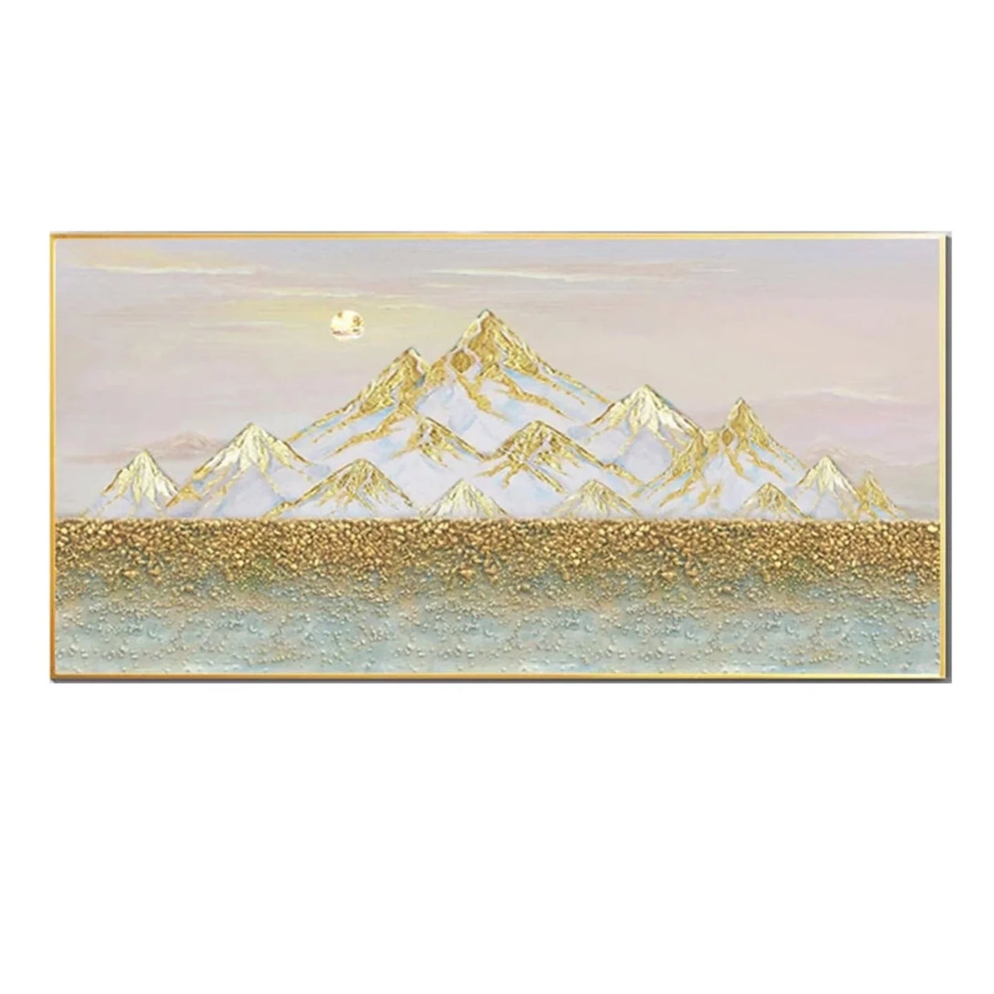 3D Gold Foil Textured Mountains Landscape Painting