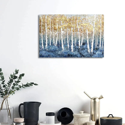 Pastel Blue Yellow Birch Rainforest Abstract Art