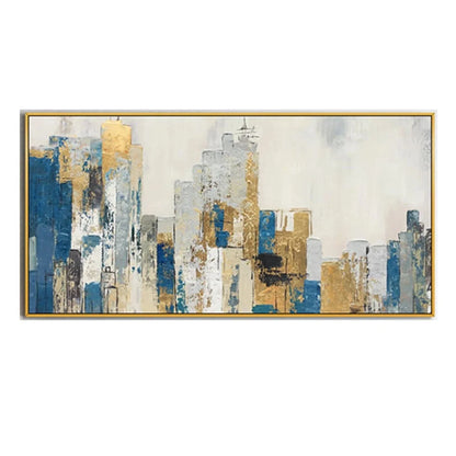 Abstract White & Colourful Textured Cityscape Oil Painting