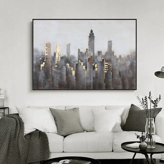 American Architectural Foggy City Abstract Artwork