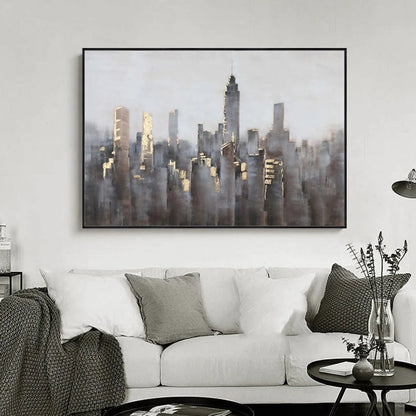 American Architectural Foggy City Abstract Artwork