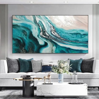 Original Green Sea Waves Abstract Fluid Artwork