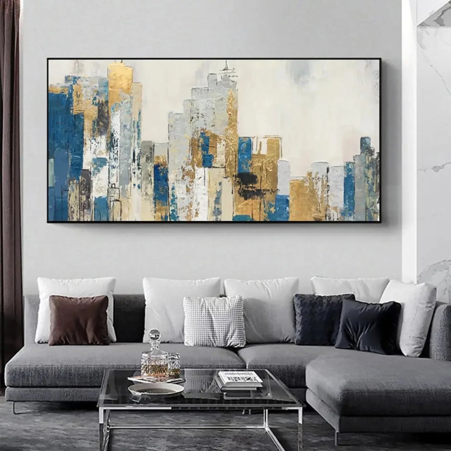 Abstract White & Colourful Textured Cityscape Oil Painting