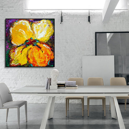 Vibrant Yellow Blossom Bold Impasto Oil Painting