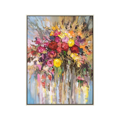 Vibrant Colourful Rose Bouquet Impasto Floral Textured Painting