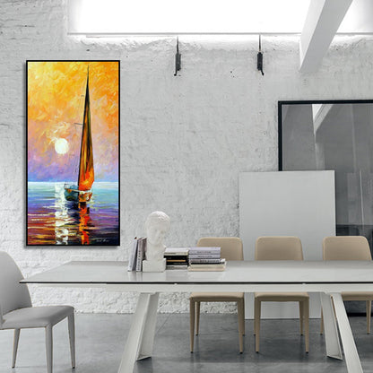 Vibrant Sailboat Sunset Seascape Impression Wall Painting