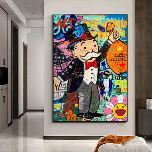 Abstract Banksy Alec Monopoly Multicolour Pop Art Painting