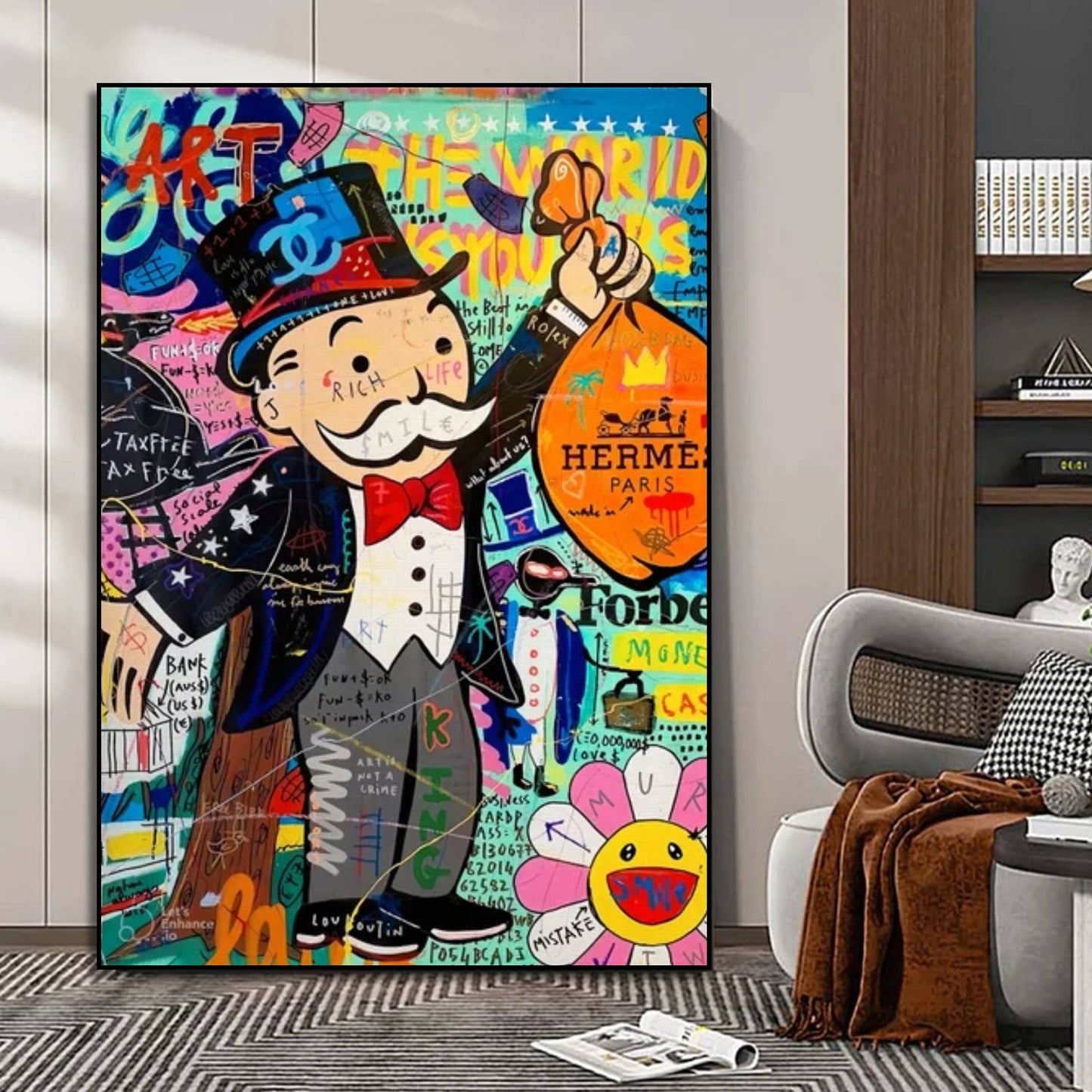 Abstract Banksy Alec Monopoly Multicolour Pop Art Painting