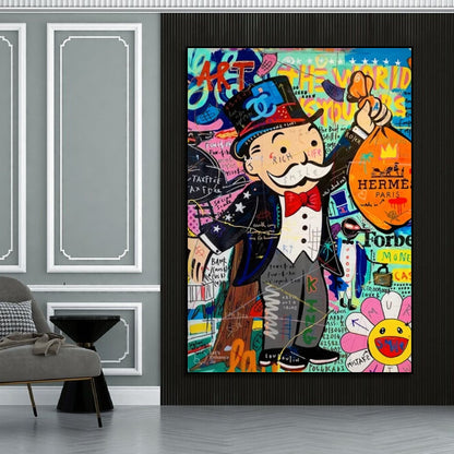 Abstract Banksy Alec Monopoly Multicolour Pop Art Painting