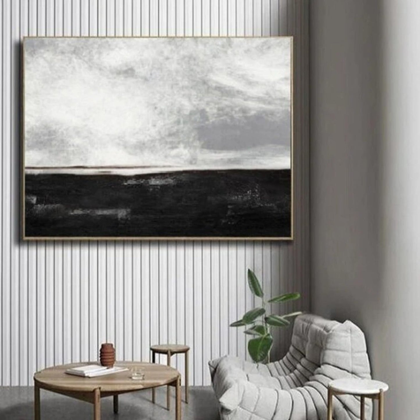 Abstract Black Skyline Sea Nordic Minimalism Art