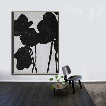 Abstract Contemporary Blooming Black Flower Painting