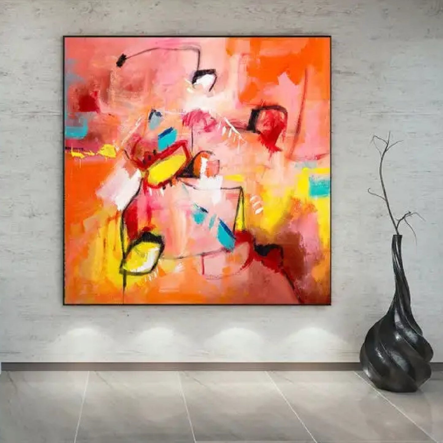 Abstract Enhancing Orange Acrylic Oil Painting