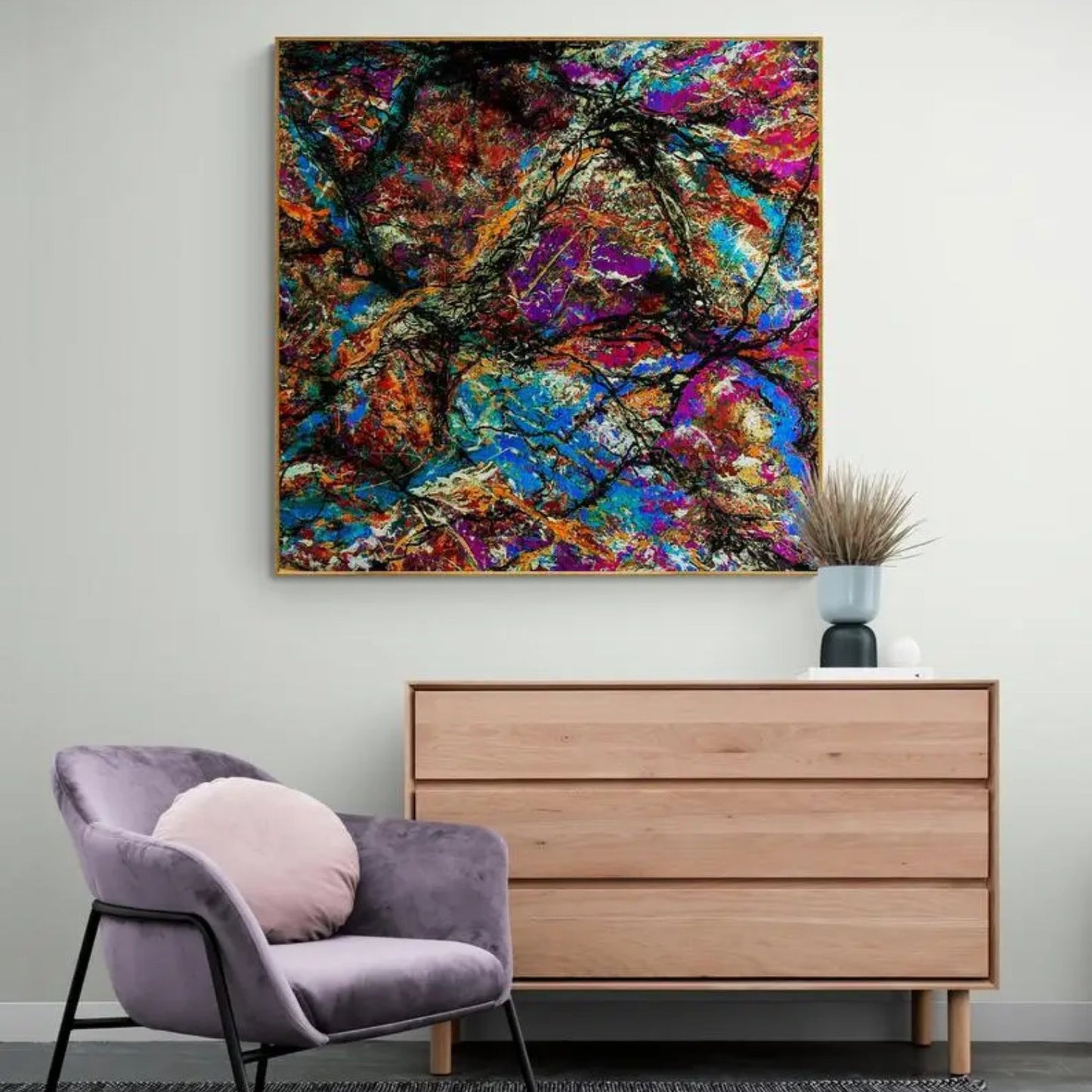 Abstract Rainbow Explosion Artwork Resembling Pollock's Style