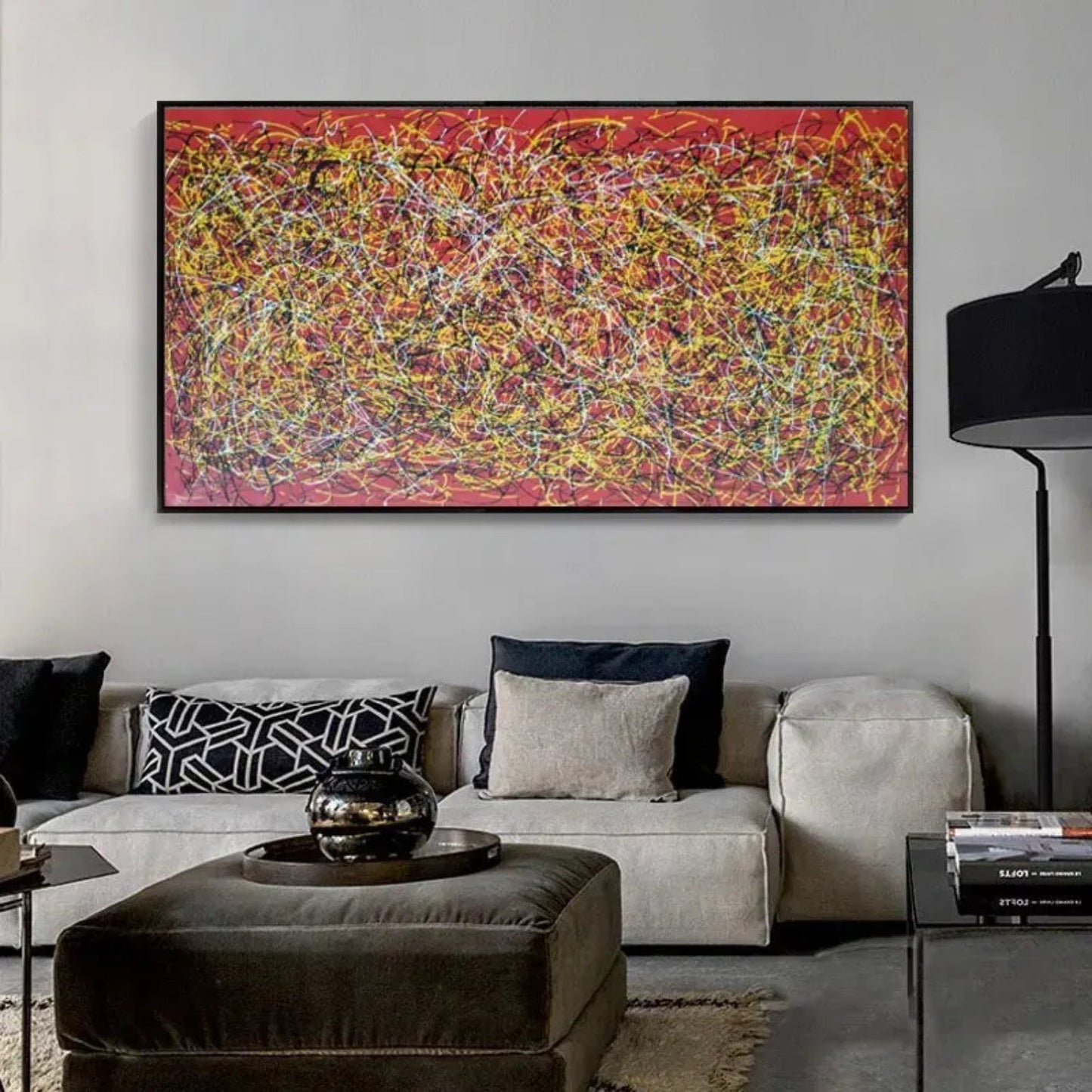 Abstract Red Canvas Multicolour Drip Artwork