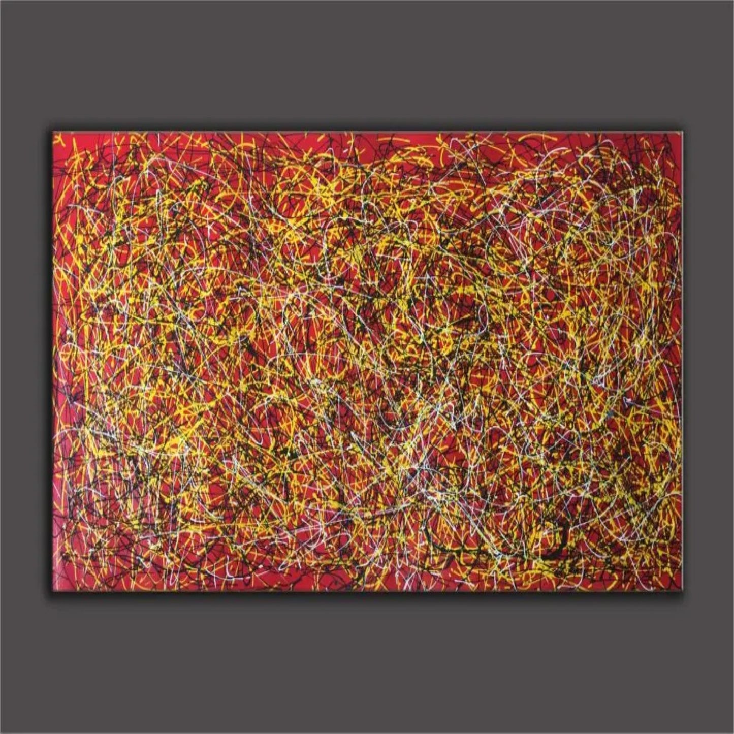 Abstract Red Canvas Multicolour Drip Artwork