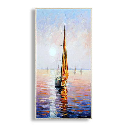 Abstract Sea Sailboat Textured Sunset Wall Decor Painting