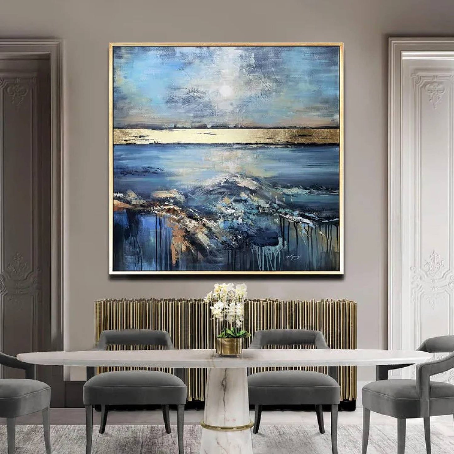 Acrylic Blue Skyline Seascape Texture Oil Painting