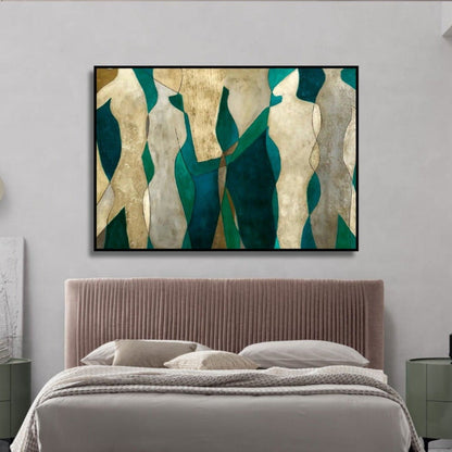 Acrylic Green & Gold Dancing Abstract Wall Artwork