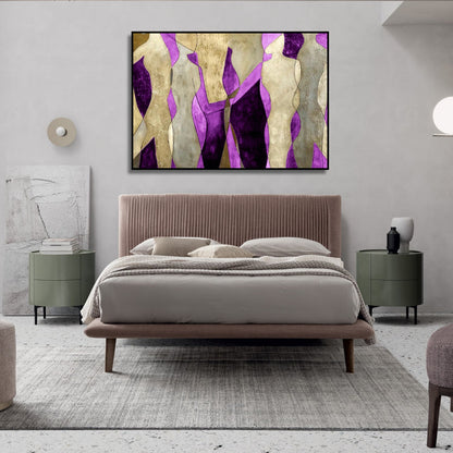 Acrylic Pink and Golden Dancing Figures Abstract Art