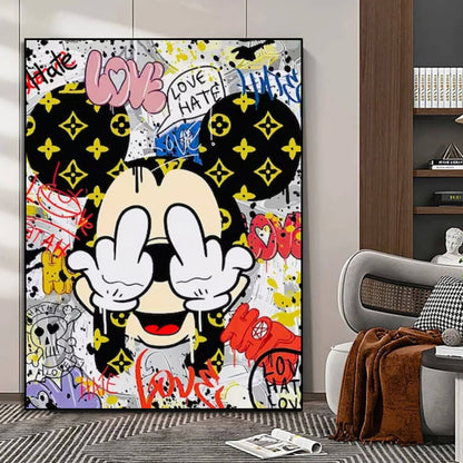 Acrylic Playful Mickey Mouse Graffiti Pop Art Painting