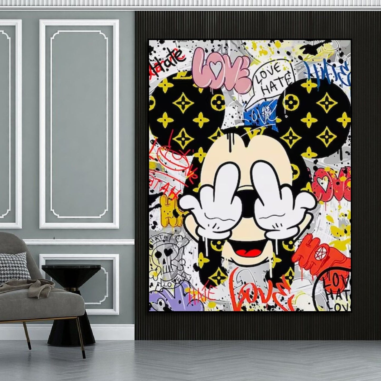 Acrylic Playful Mickey Mouse Graffiti Pop Art Painting