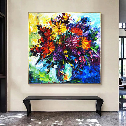 Acrylic Radiant Flower Bouquet Impasto Wall Hanging Art