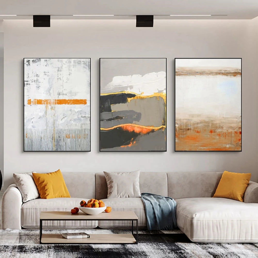 Aesthetic Grey Mural Set of 3 Home Decor Wall Painting