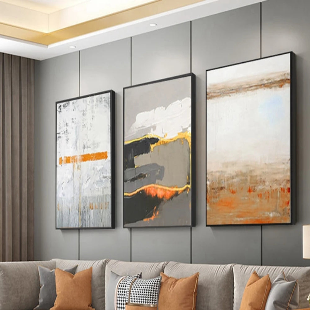 Aesthetic Grey Mural Set of 3 Home Decor Wall Painting