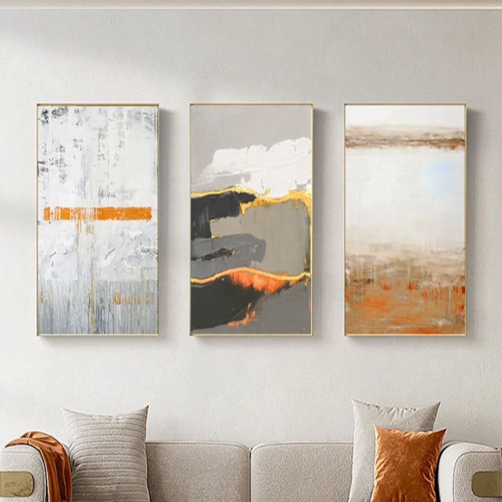 Aesthetic Grey Mural Set of 3 Home Decor Wall Painting