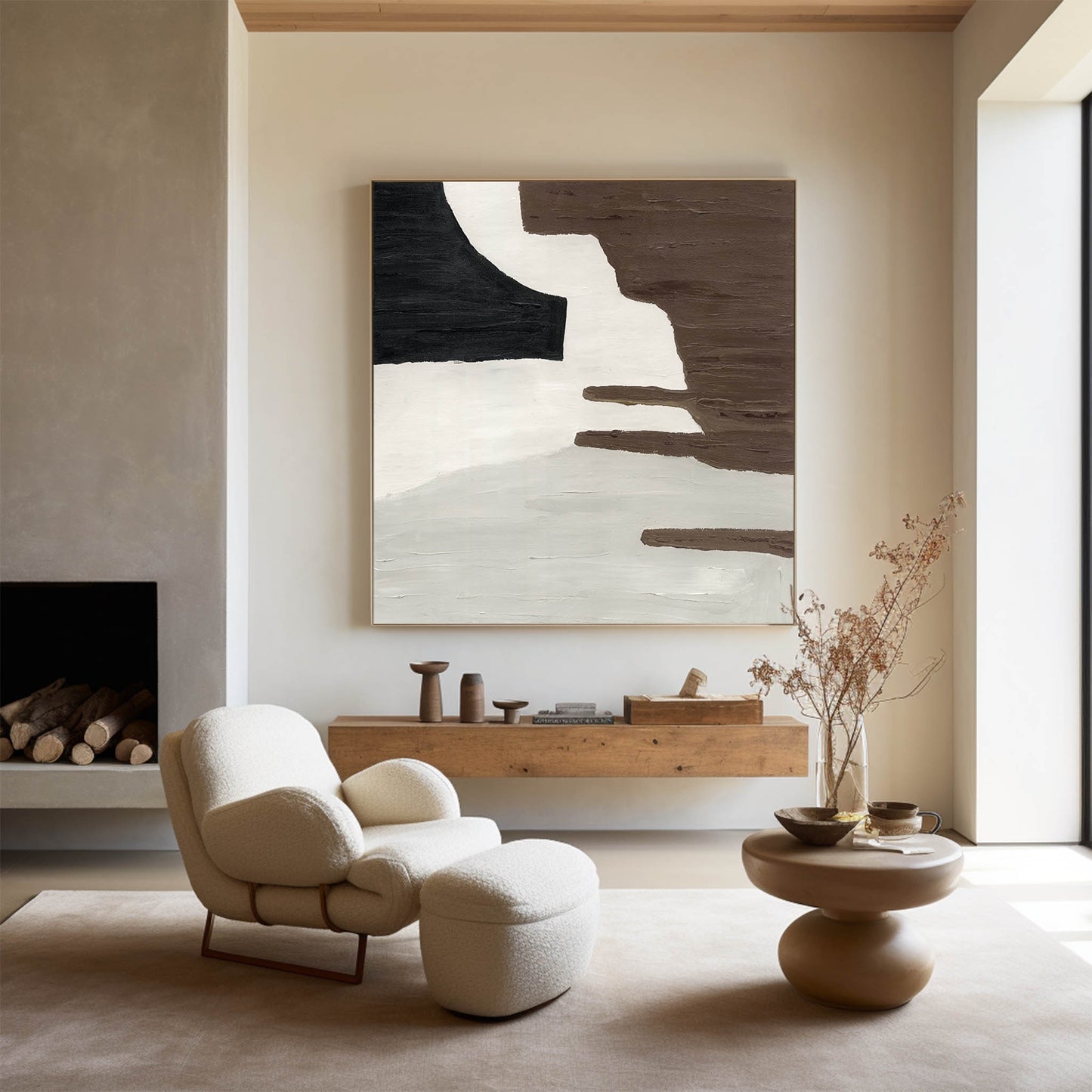 Brown White Geometry Abstract Art #ABAS07