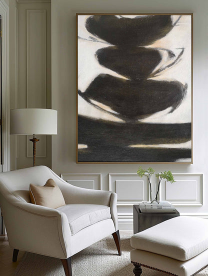 Abstract Black And White Oil Painting #ABAV180