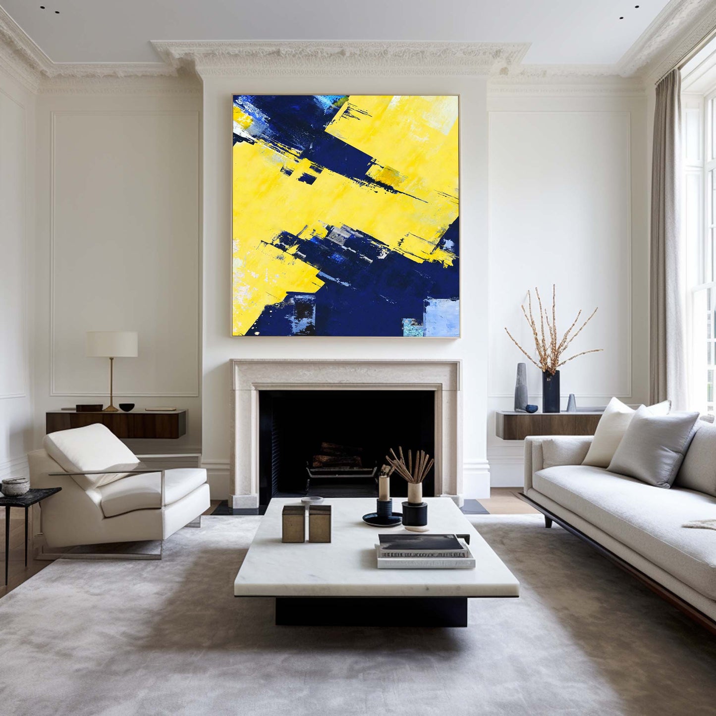 Abstract Blue Yellow Painting #ABAV14