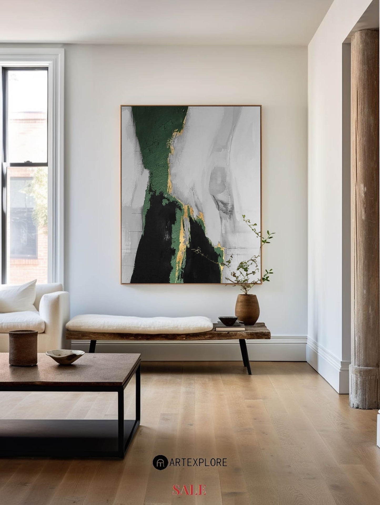 Green And Gold Abstract Painting #ABAV133