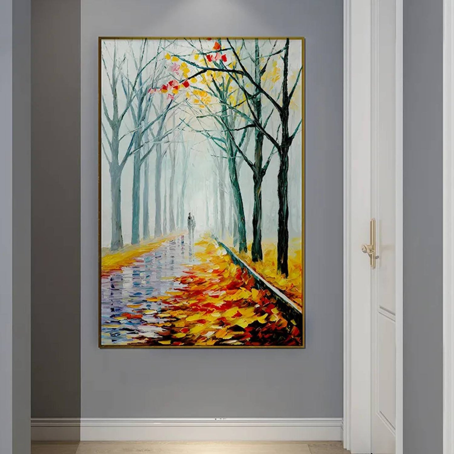 Autumn Forest Path Palette Knife Lovers Painting