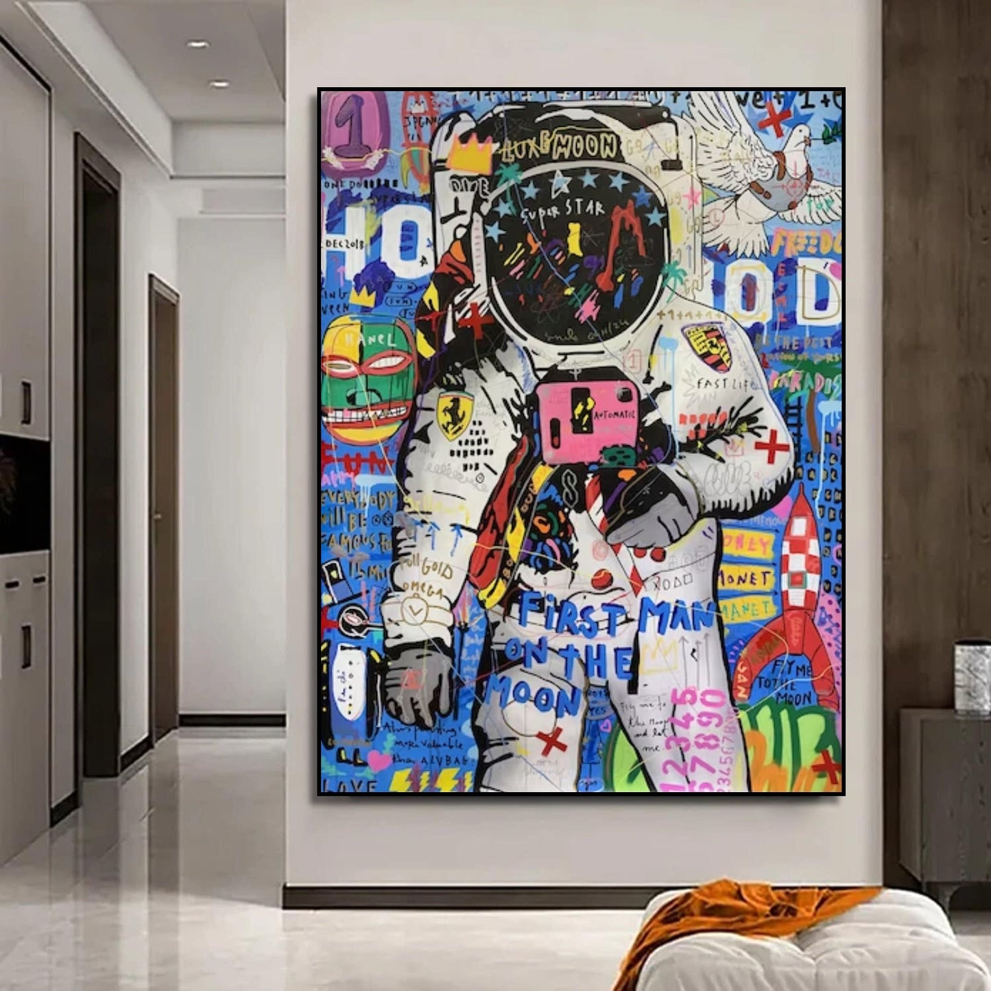 Banksy Style Colourful Astronaut Street Art Painting