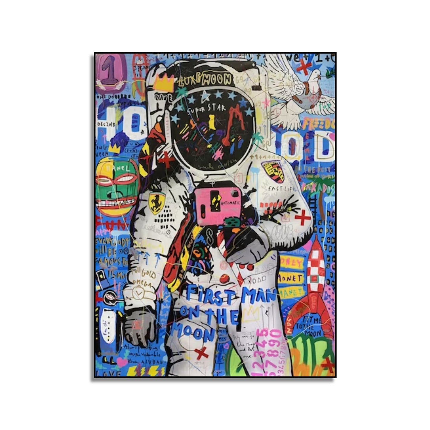 Banksy Style Colourful Astronaut Street Art Painting